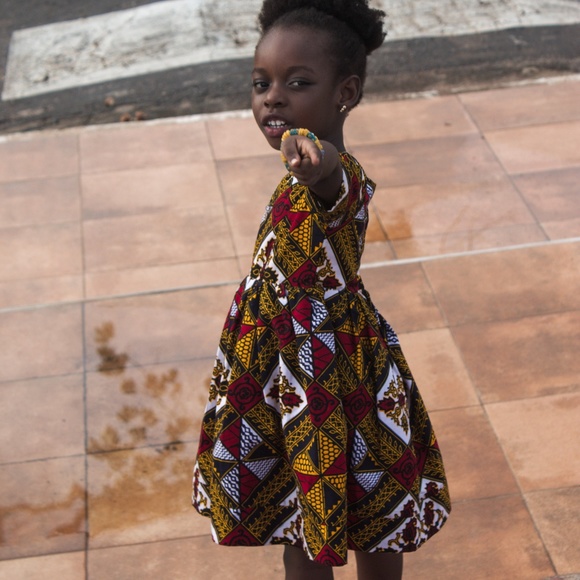 Girl's Brown African Ankara Print Dress - Picture 6 of 6
